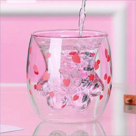 1pc Cat Claw Glass Cup, Creative Insulated Glass Double Layer Coffee Cup High Borosilicate Tea Cup Household Cute Transparent Cat Paw Glass Water (Color: Transparent)
